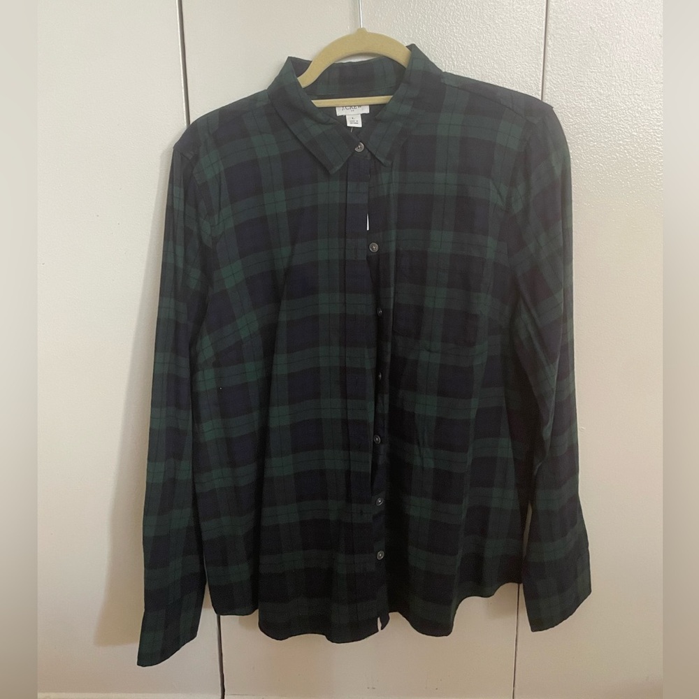 J. Crew Dark Green and Black Plaid Shirt